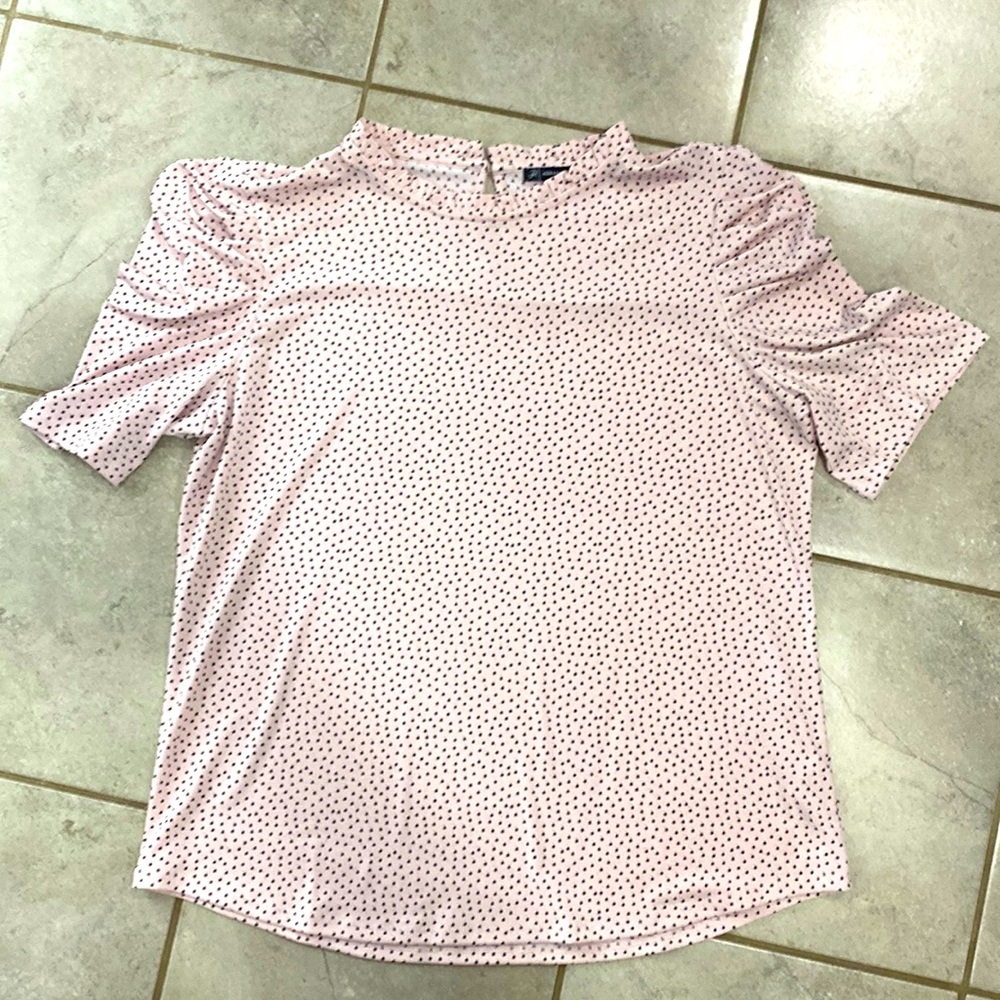 Pink and black polkadotted blouse